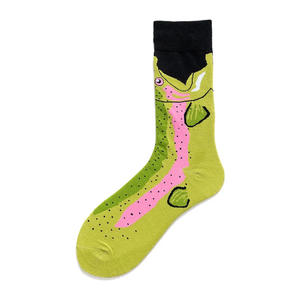 Novelty Happy Funny Men Graphic Socks Wholesale Combed Cotton Omelette Frog Crazy Burger Salmon Corn Avocado Bird Christmas Gift