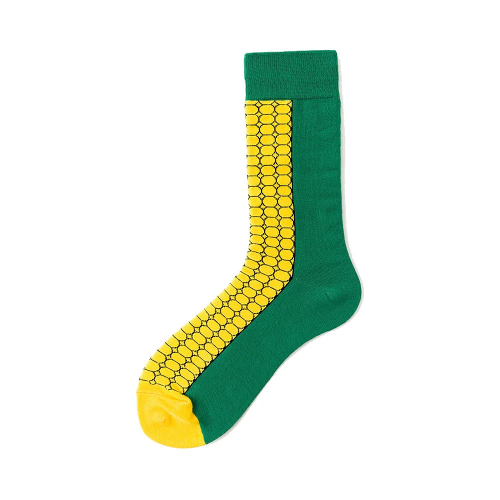 Novelty Happy Funny Men Graphic Socks Wholesale Combed Cotton Omelette Frog Crazy Burger Salmon Corn Avocado Bird Christmas Gift