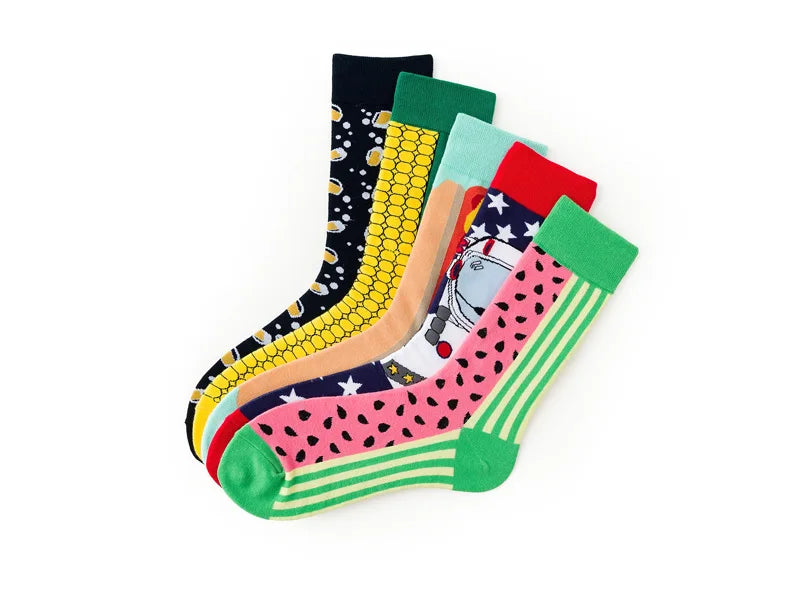 Novelty Happy Funny Men Graphic Socks Combed Cotton Omelette Frog Crazy Burger Salmon Corn Avocado Bird Fish Sock Christmas Gift