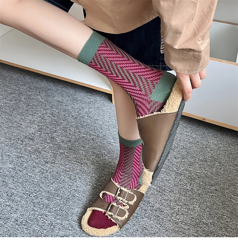 Socks For Women New Novelty Fashion Casual Girls Absorb Sweat Cotton Crew Socks Autumn Breathable Creative Color Korean Socks