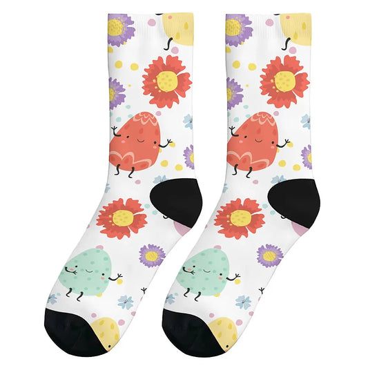 Happy Easter egg men's novelty mid-tube socks fashionable and cute versatile style breathable and warm perfect gift choice