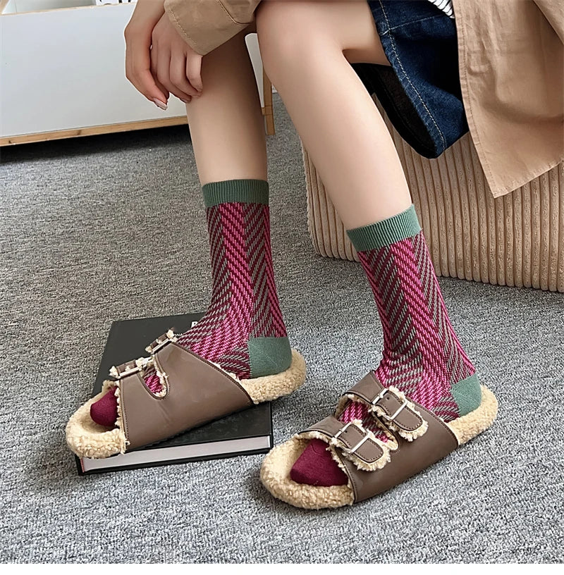 Socks For Women New Novelty Fashion Casual Girls Absorb Sweat Cotton Crew Socks Autumn Breathable Creative Color Korean Socks
