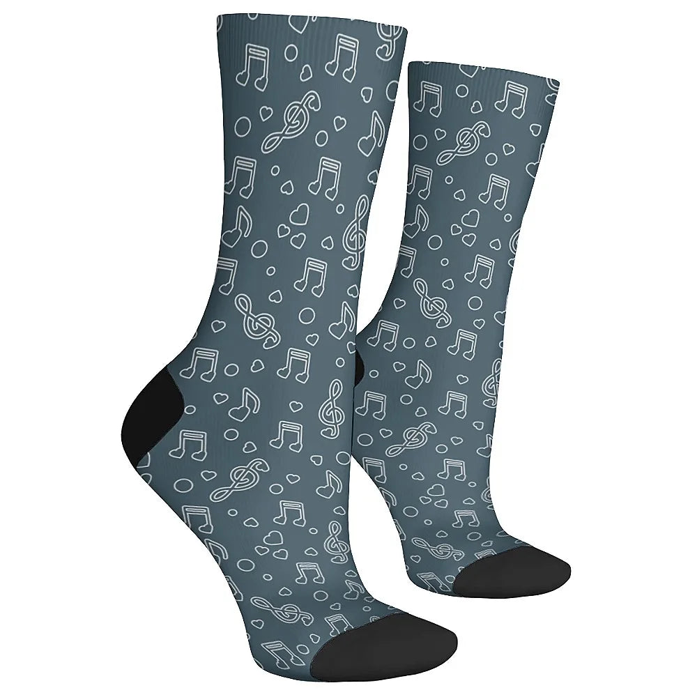 Note Music pattern Versatilemen's novelty midtube socks fashionable and cute versatile style breathable and warm perfect gift