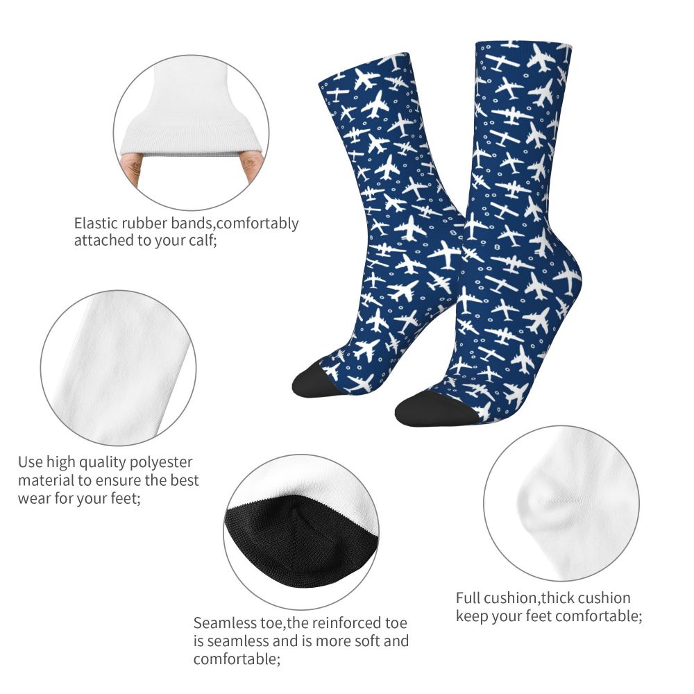 Novelty Printed Captain Stripes Epaulettes Socks for Women Men Stretchy Summer Autumn Winter Aviation Airplane Pilot Crew Socks