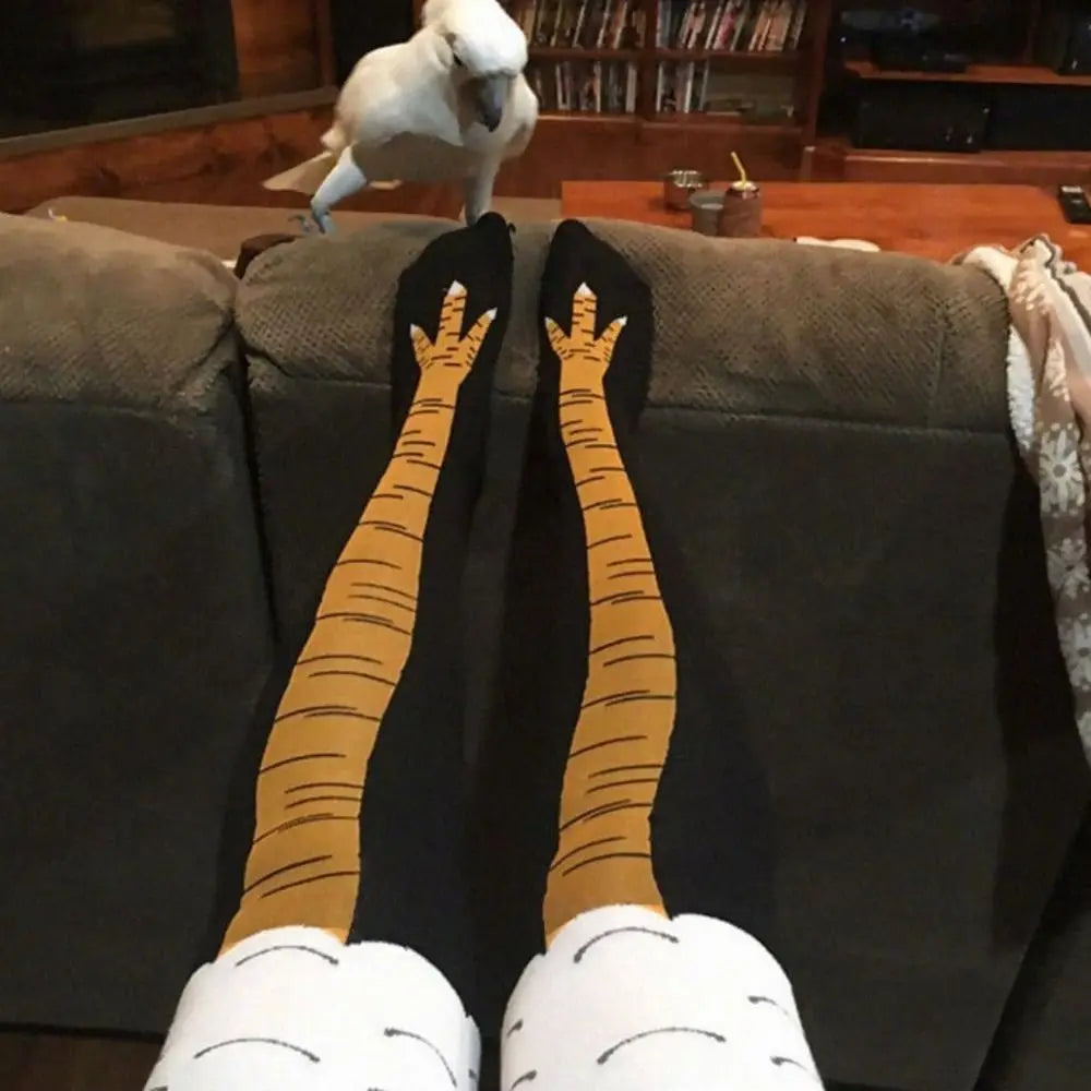 Novelty Cotton High Tube Chicken Feet Socks Breathable Harajuku Street Long Compression Socks 3D Print Above Knee High Socks