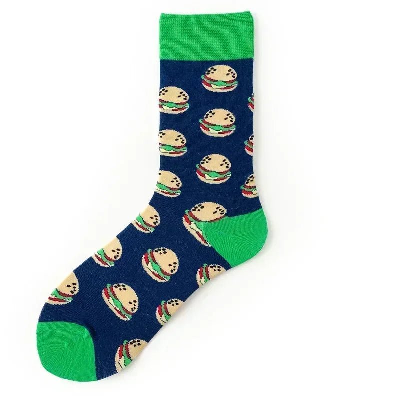 Novelty Happy Funny Men Graphic Socks Combed Cotton Omelette Frog Crazy Burger Salmon Corn Avocado Bird Fish Sock Christmas Gift