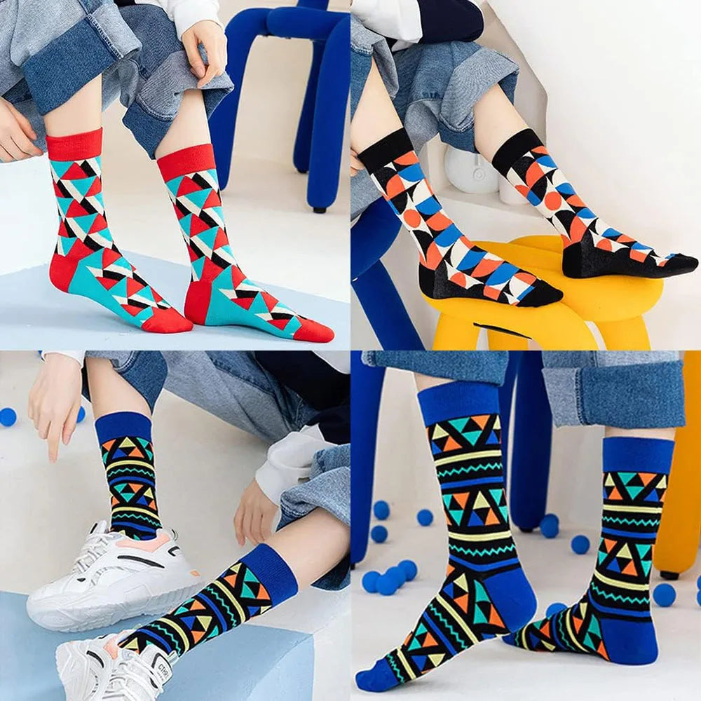 6 Pairs Unisex New Fashion Colorful Happy Casual Socks Dress Harajuku Cute Spaceman Grid Women Funny Socks