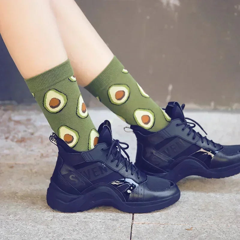Novelty Happy Funny Men Graphic Socks Combed Cotton Omelette Frog Crazy Burger Salmon Corn Avocado Bird Fish Sock Christmas Gift
