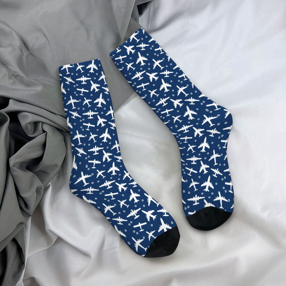 Novelty Printed Captain Stripes Epaulettes Socks for Women Men Stretchy Summer Autumn Winter Aviation Airplane Pilot Crew Socks
