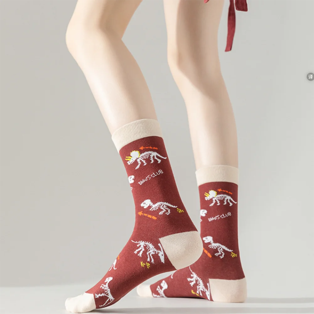 5 Pairs/Set Unisex Novelty Socks Women's Socks Funky Fancy Dinosaur Skull Trendy Funny Casual Cotton Crew Socks for Women