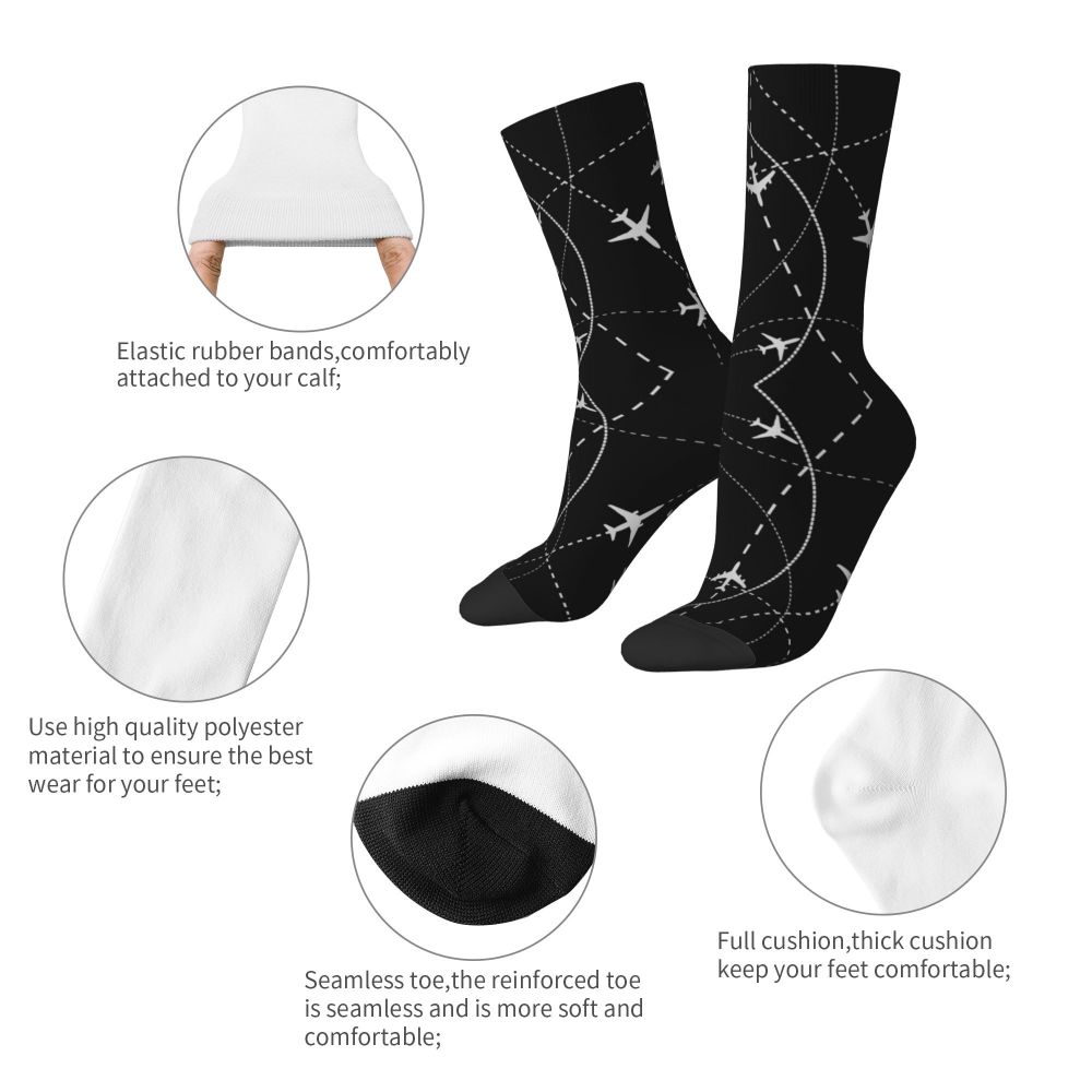 Novelty Printed Captain Stripes Epaulettes Socks for Women Men Stretchy Summer Autumn Winter Aviation Airplane Pilot Crew Socks
