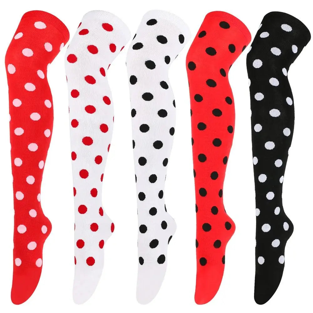 Novelty Polka Dot Thigh High Stockings Ladybug 80s 90s Red Black Dot Socks Knee High Socks for Women