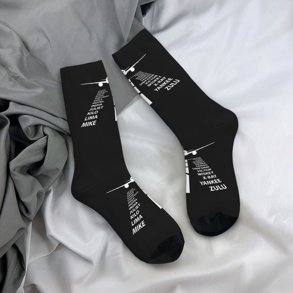 Novelty Printed Captain Stripes Epaulettes Socks for Women Men Stretchy Summer Autumn Winter Aviation Airplane Pilot Crew Socks