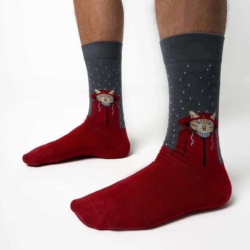 Novelty Creative Cartoon Cat Crew Socks Funny Cotton Unisex Fashion Street Skateboard Stockings Women Men Couple Long Socks Gift