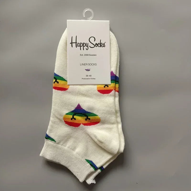 Novelty Happy Funny Mens Graphic Socks Summer Fruit Painting Dress Socks Low Cut SIZE 36-40