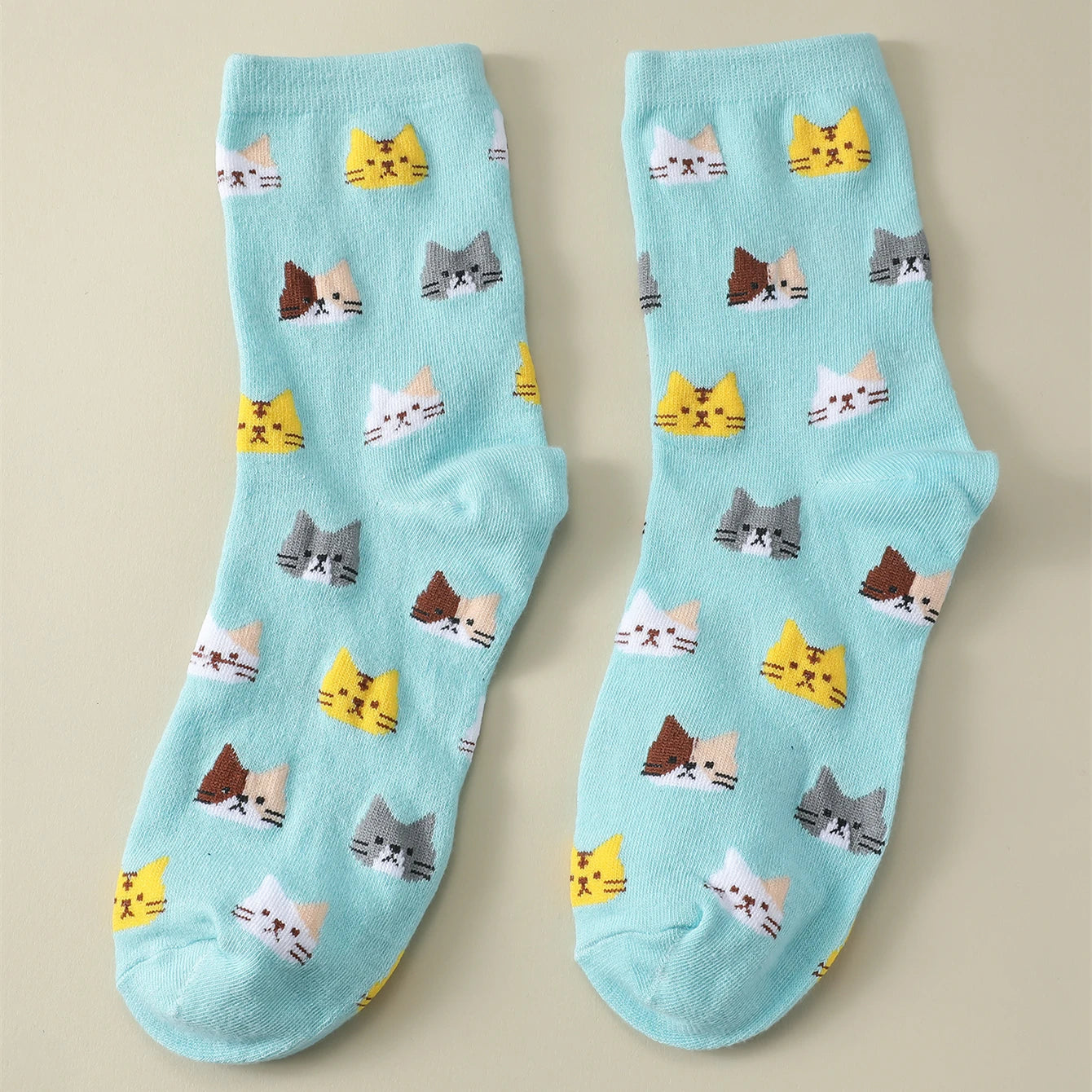 5 Pairs Women Cat Pattern Crew Funny Cartoon Socks Lot