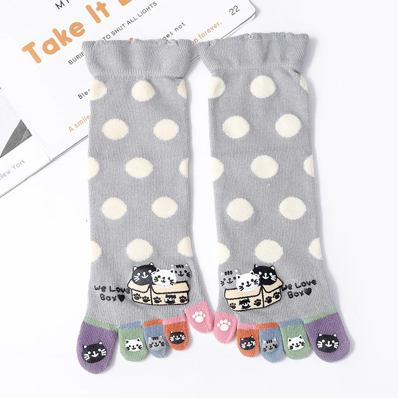 Novelty Cute Ankle Five Finger Happy Socks Woman Print Cotton Dispensing White Harajuku Girl No Show Funny Socks with Toes New