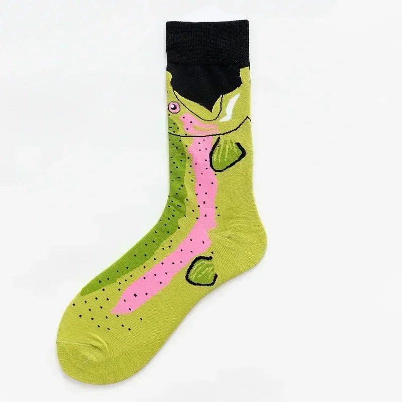 Novelty Happy Funny Men Graphic Socks Combed Cotton Omelette Frog Crazy Burger Salmon Corn Avocado Bird Fish Sock Christmas Gift
