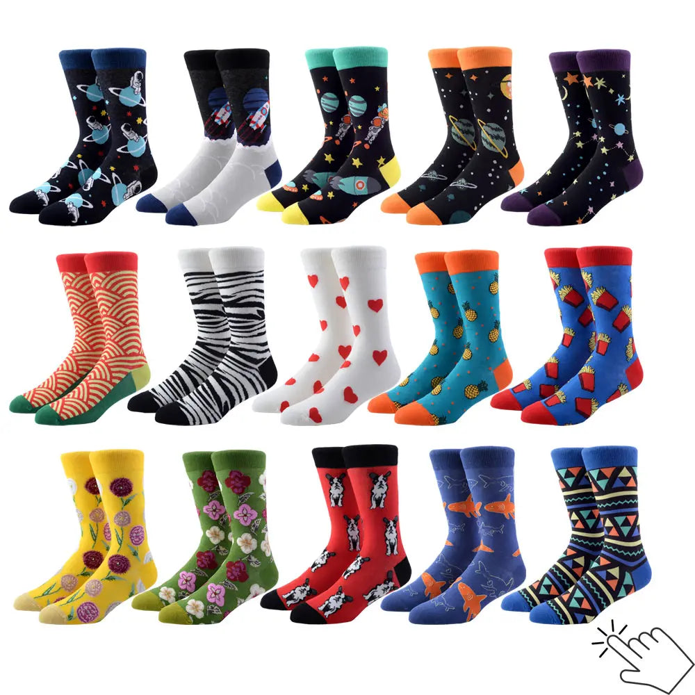 Novelty Happy Funny Men Graphic Socks Wholesale Combed Cotton Omelette Frog Crazy Burger Salmon Corn Avocado Bird Christmas Gift