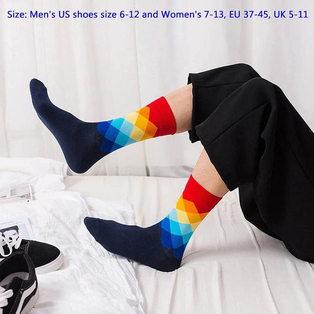 6 Pairs Unisex New Fashion Colorful Happy Casual Socks Dress Harajuku Cute Spaceman Grid Women Funny Socks