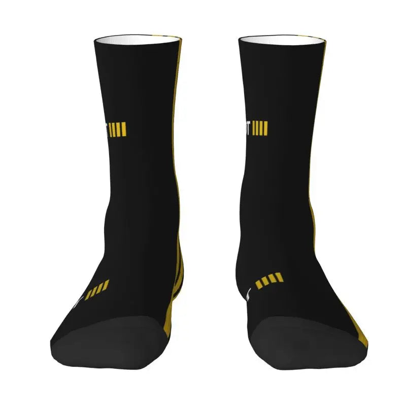 Novelty Printed Captain Stripes Epaulettes Socks for Women Men Stretchy Summer Autumn Winter Aviation Airplane Pilot Crew Socks