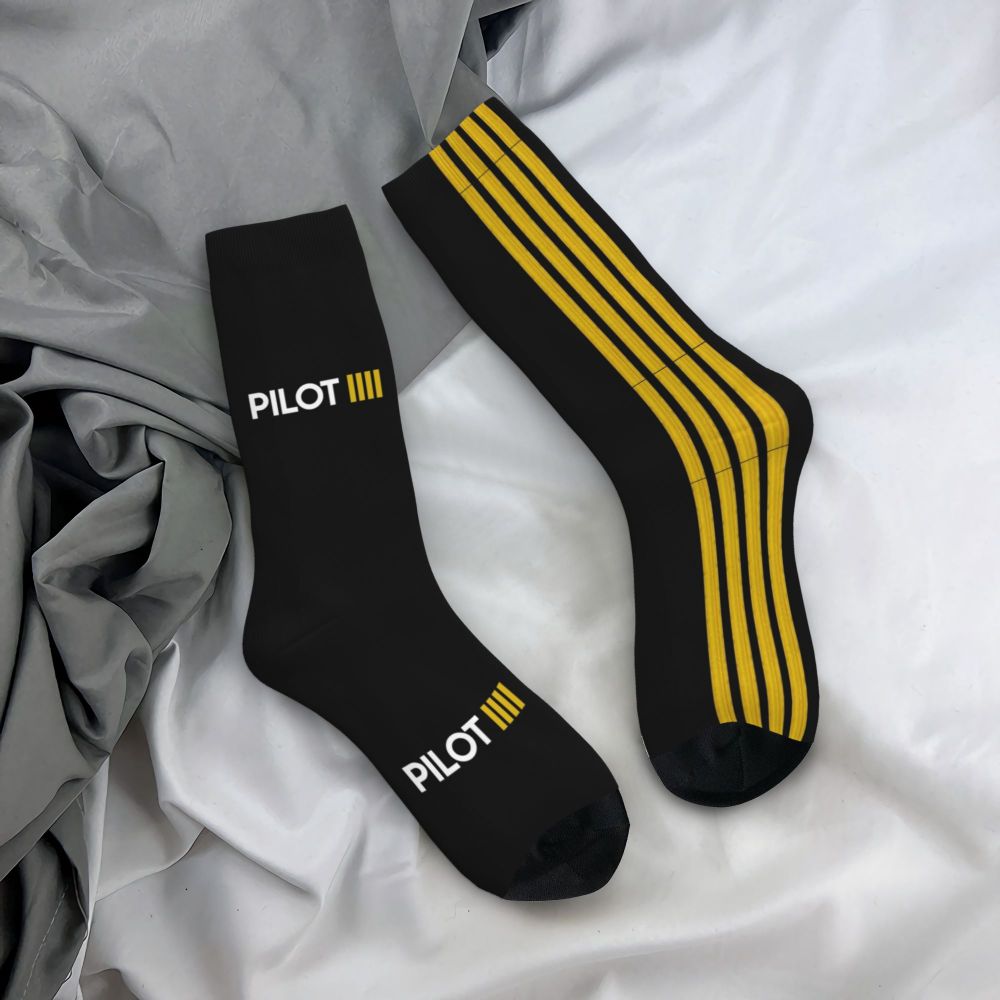 Novelty Printed Captain Stripes Epaulettes Socks for Women Men Stretchy Summer Autumn Winter Aviation Airplane Pilot Crew Socks