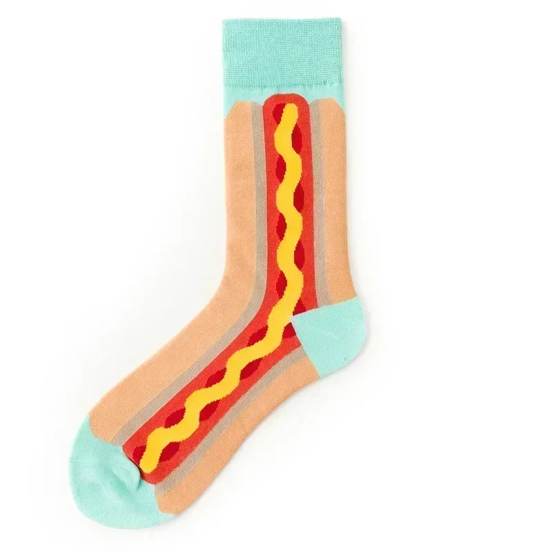 Novelty Happy Funny Men Graphic Socks Combed Cotton Omelette Frog Crazy Burger Salmon Corn Avocado Bird Fish Sock Christmas Gift