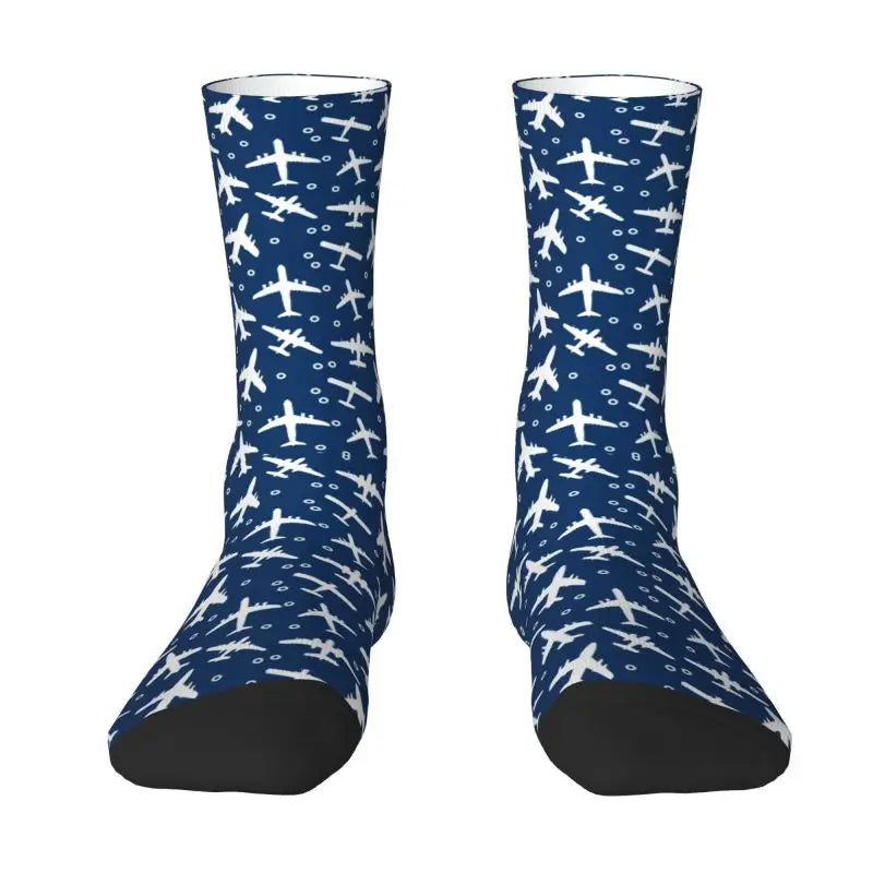 Novelty Printed Captain Stripes Epaulettes Socks for Women Men Stretchy Summer Autumn Winter Aviation Airplane Pilot Crew Socks