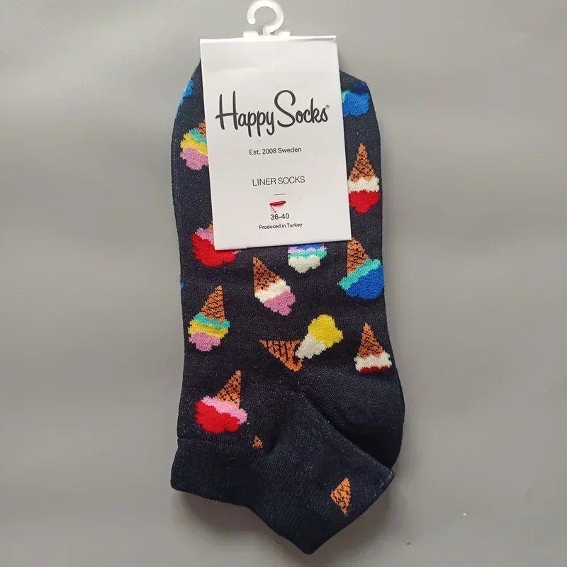 Novelty Happy Funny Mens Graphic Socks Summer Fruit Painting Dress Socks Low Cut SIZE 36-40