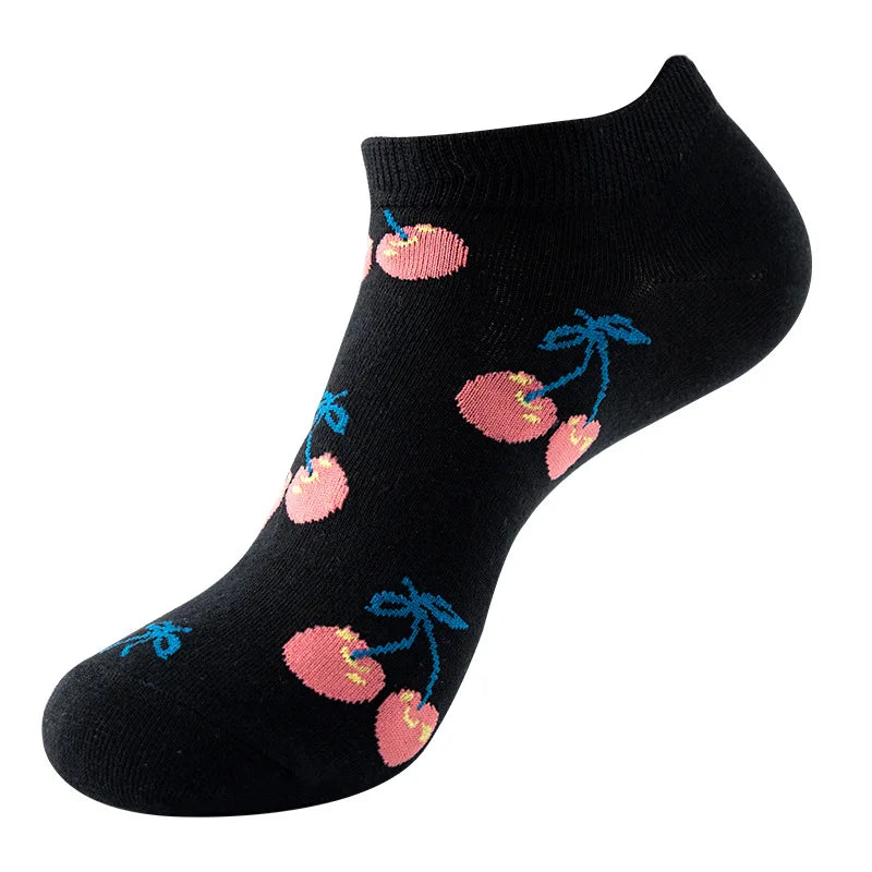 Novelty Men Short Socks Boat High Quality Geometric Fruit Sushi Colorful Pattern Fashion Socks