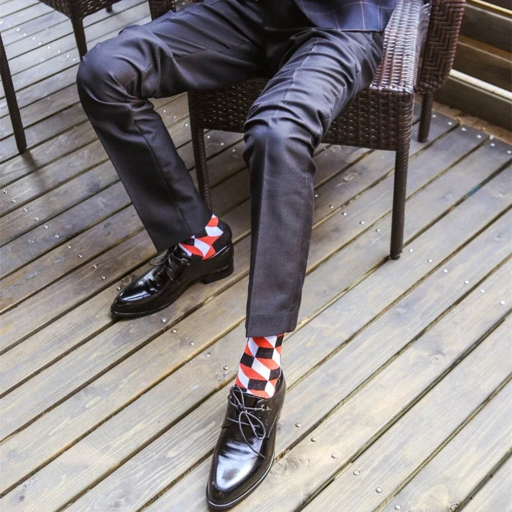 5 Pairs Novelty Men's Cotton Socks Colorful Pattern Funny Fashion Happy Crew Dress Socks Male Tide Brand Men Cotton Socks