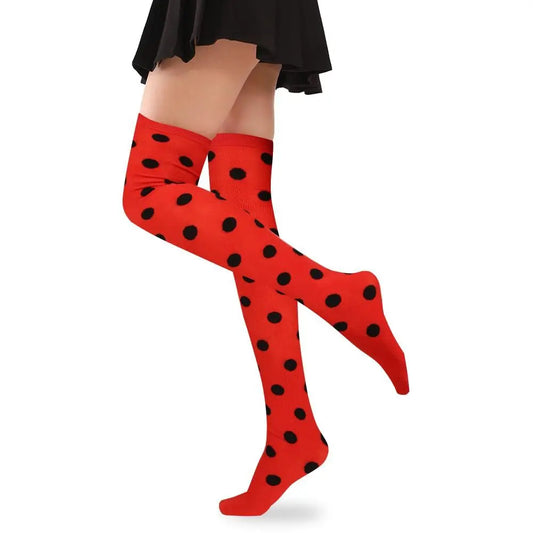 Novelty Polka Dot Thigh High Stockings Ladybug 80s 90s Red Black Dot Socks Knee High Socks for Women