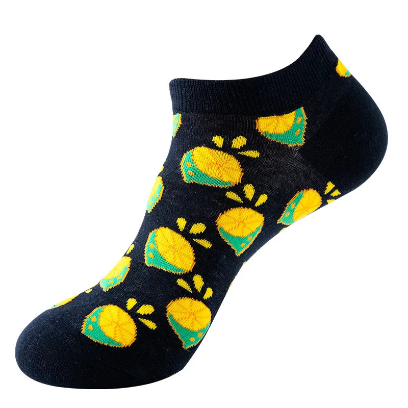 Novelty Men Short Socks Boat High Quality Geometric Fruit Sushi Colorful Pattern Fashion Socks