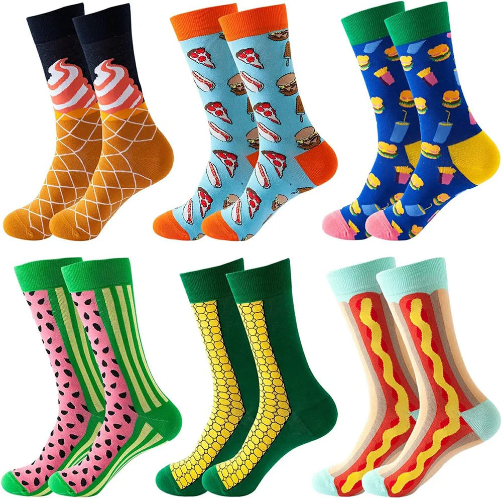 6 Pairs Unisex New Fashion Colorful Happy Casual Socks Dress Harajuku Cute Spaceman Grid Women Funny Socks