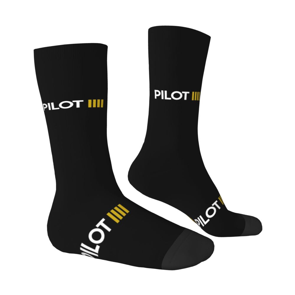Novelty Printed Captain Stripes Epaulettes Socks for Women Men Stretchy Summer Autumn Winter Aviation Airplane Pilot Crew Socks