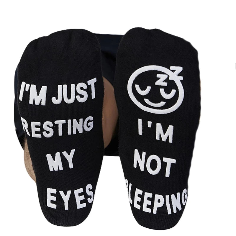 Novelty Funny Saying Ankle Socks I Not Sleeping Resting Eyes Hosiery Gifts