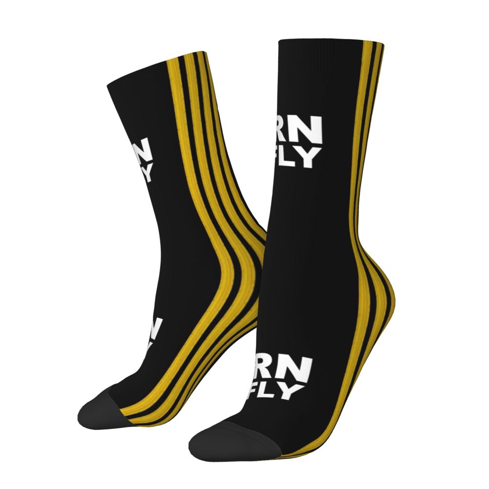Novelty Printed Captain Stripes Epaulettes Socks for Women Men Stretchy Summer Autumn Winter Aviation Airplane Pilot Crew Socks