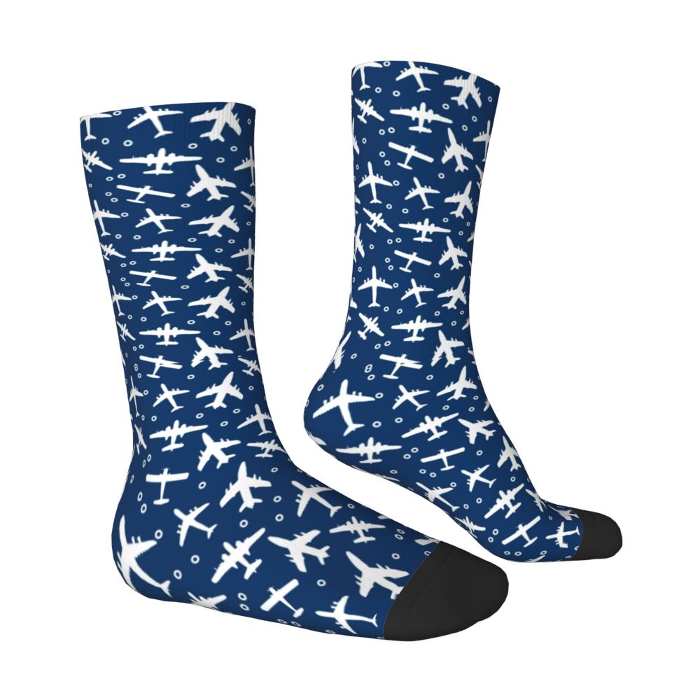 Novelty Printed Captain Stripes Epaulettes Socks for Women Men Stretchy Summer Autumn Winter Aviation Airplane Pilot Crew Socks