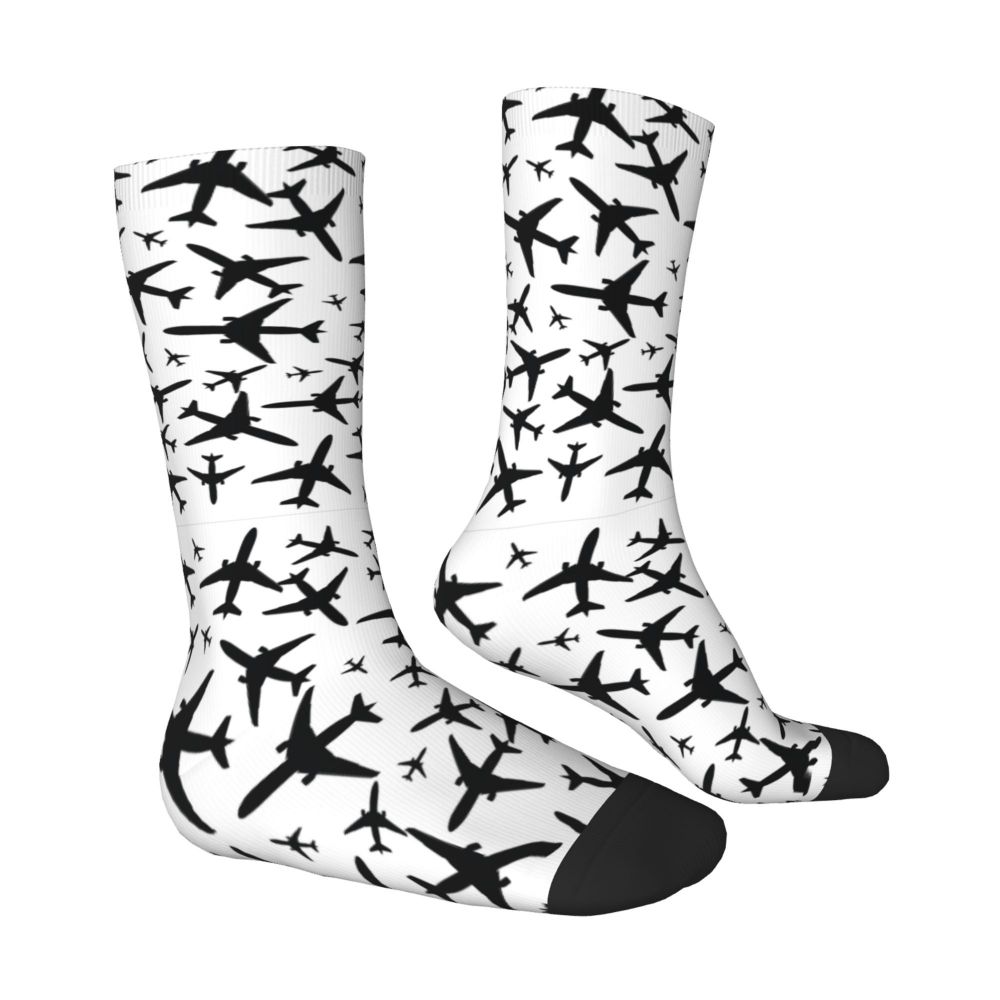 Novelty Printed Captain Stripes Epaulettes Socks for Women Men Stretchy Summer Autumn Winter Aviation Airplane Pilot Crew Socks