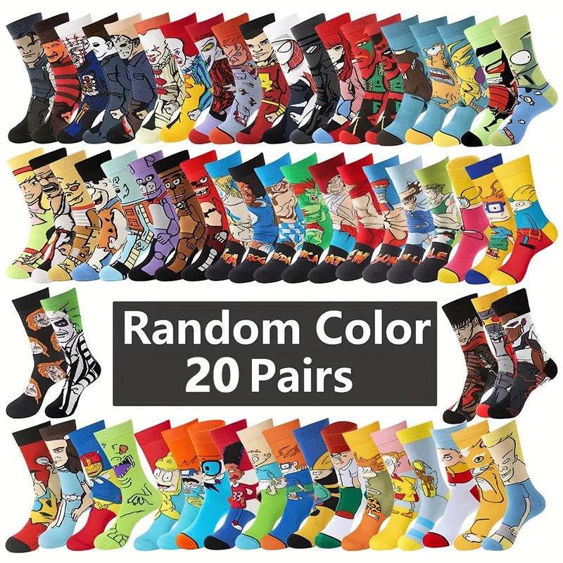 5/10/20pairs Unisex Cartoon Anime Socks, Fashion Novelty Funny Socks, Skateboard Socks, Women Men's Socks & Hosiery