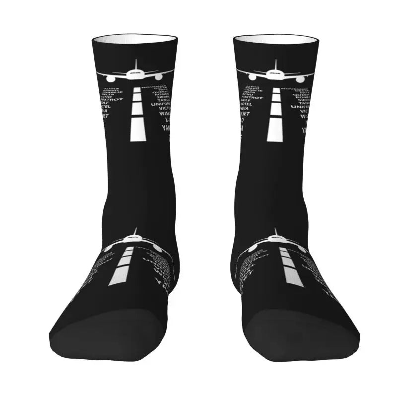 Novelty Printed Captain Stripes Epaulettes Socks for Women Men Stretchy Summer Autumn Winter Aviation Airplane Pilot Crew Socks