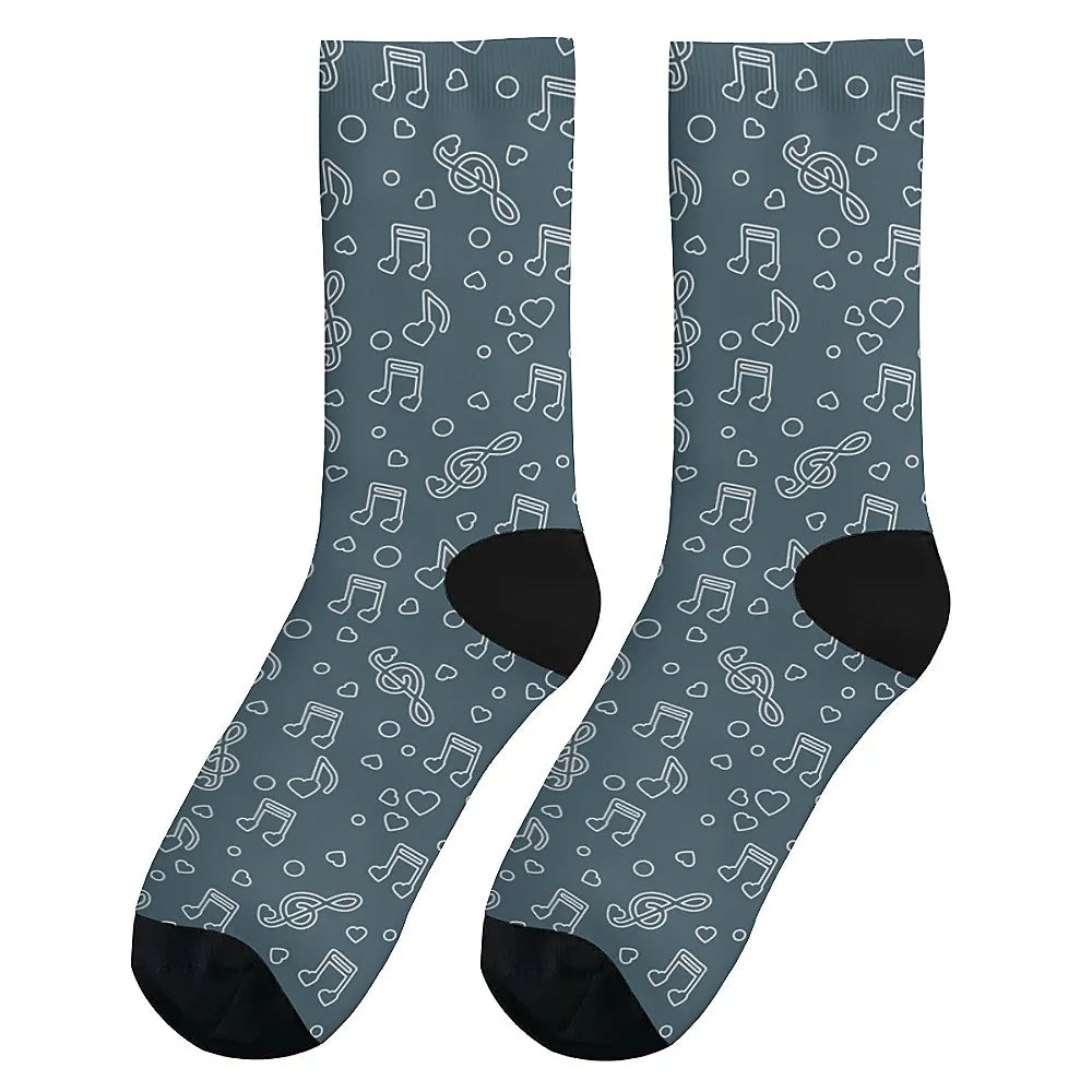 Note Music pattern Versatilemen's novelty midtube socks fashionable and cute versatile style breathable and warm perfect gift