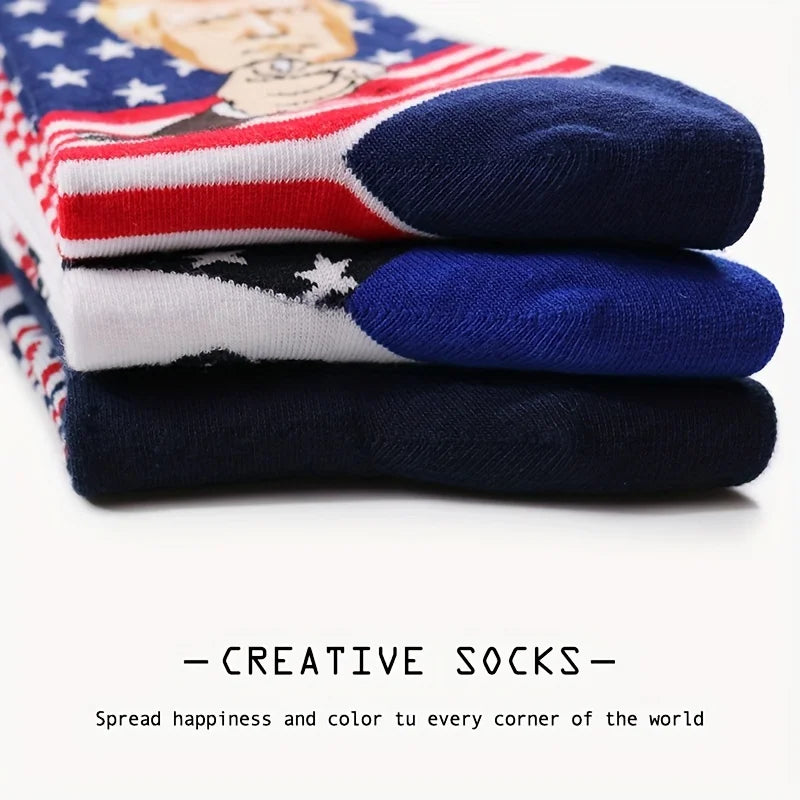 Novelty President Donald Trump Crew Sock Men Cotton Spoof Funny Harajuku Streetwear Hip Hop Skateboard Sports Long Socks