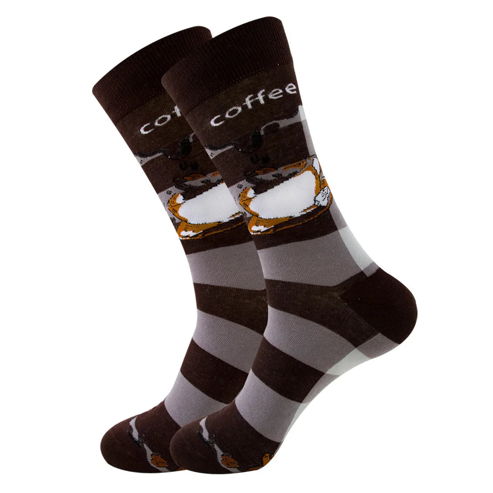 1 pair New Happy Mens Socks Women Novelty Cartoon Sock Combed Cotton Funny Men's Big Size Crew Hip Hop Thick Long Socks