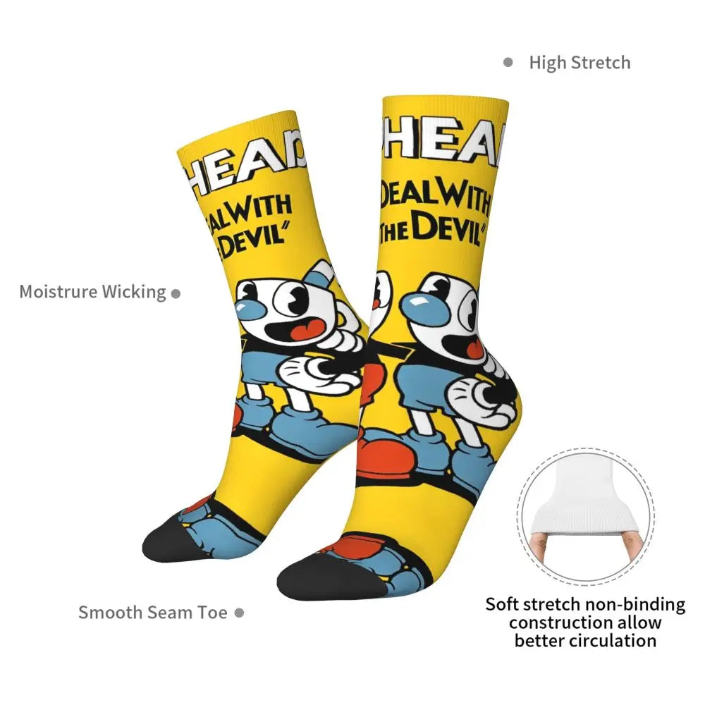 New Men's Socks Novelty Cuphead Sock Polyester Great Retro Game Graphic Women Socks Spring Summer Autumn Winter