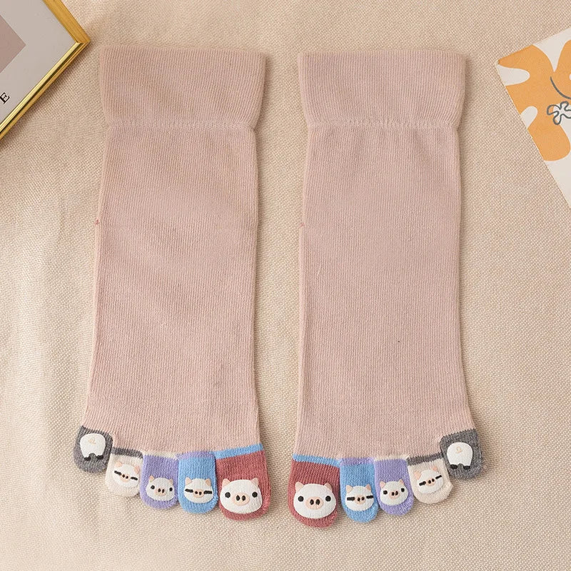 Novelty Cute Ankle Five Finger Happy Socks Woman Print Cotton Dispensing White Harajuku Girl No Show Funny Socks with Toes New