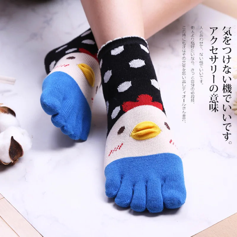 Novelty Cute Ankle Five Finger Happy Socks Woman Print Cotton Dispensing White Harajuku Girl No Show Funny Socks with Toes New