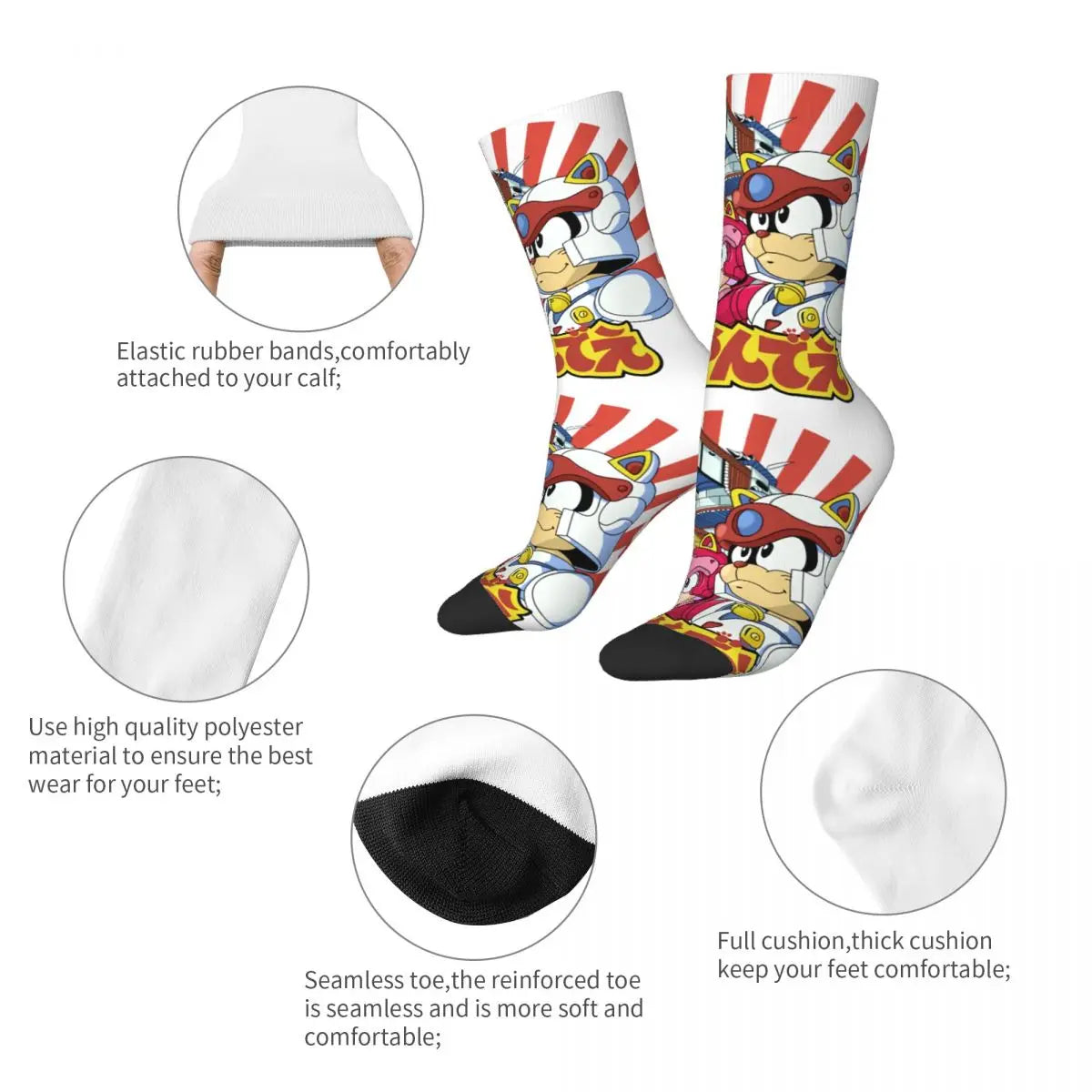 Funny Happy Men's Socks Classic Vintage Harajuku Samurai Pizza Cats TV Street Style Novelty Pattern Crew Crazy Sock Gift Printed
