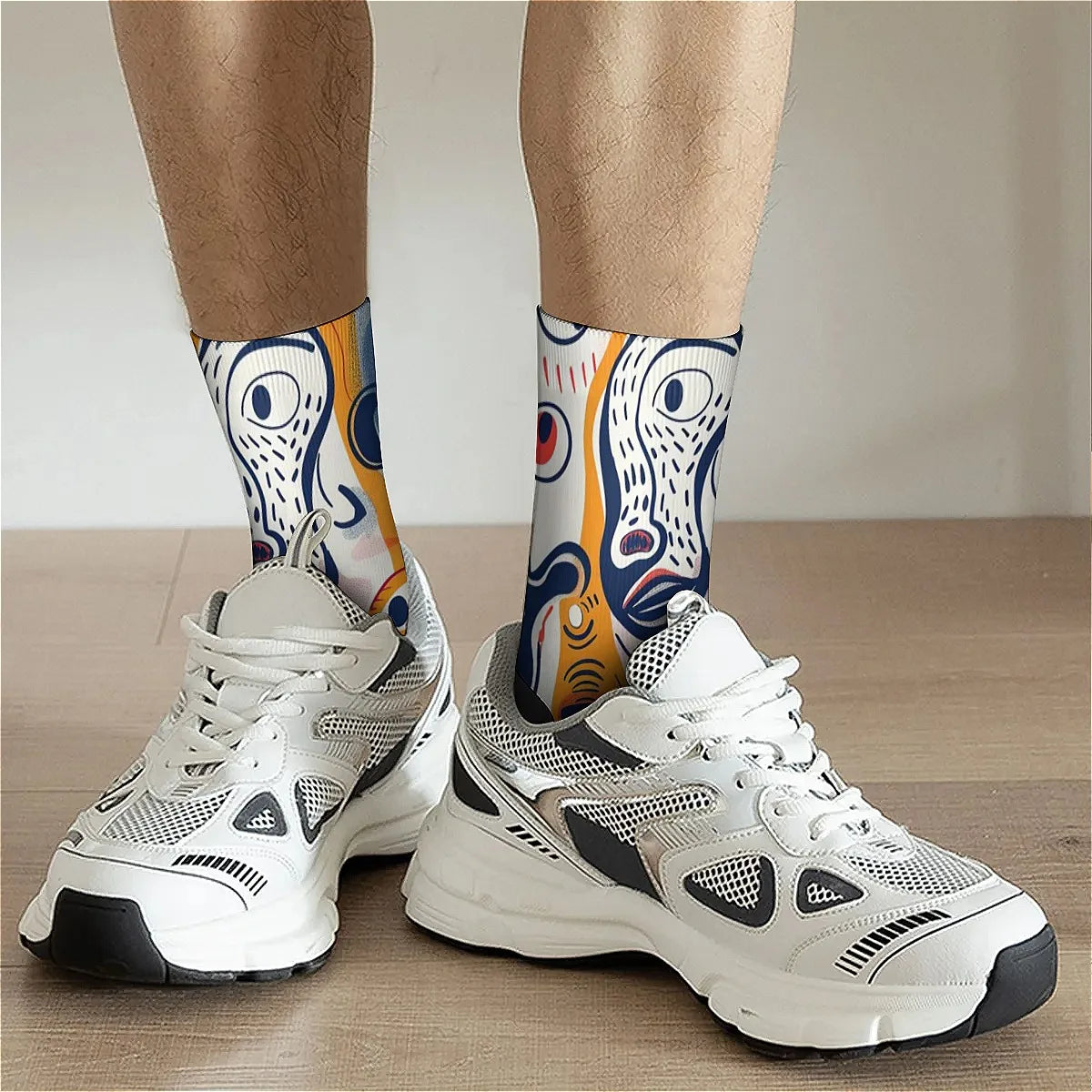 Novelty men's socks Abstract art graffiti print funny happy compression socks retro hip hop trend elements casual party sports