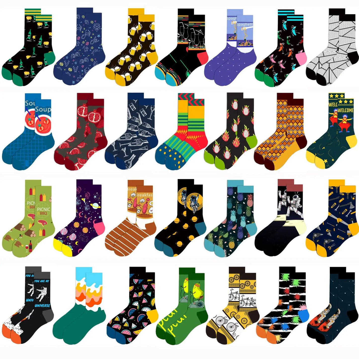 1 pair New Happy Mens Socks Women Novelty Cartoon Sock Combed Cotton Funny Men's Big Size Crew Hip Hop Thick Long Socks